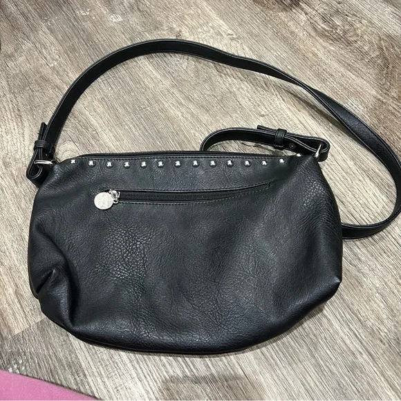 Black Studded Leather Shoulder Bag - Picture 1 of 4